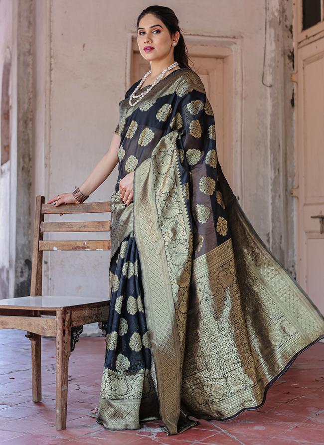 Chanderi Silk Black Festival Wear Weaving Saree